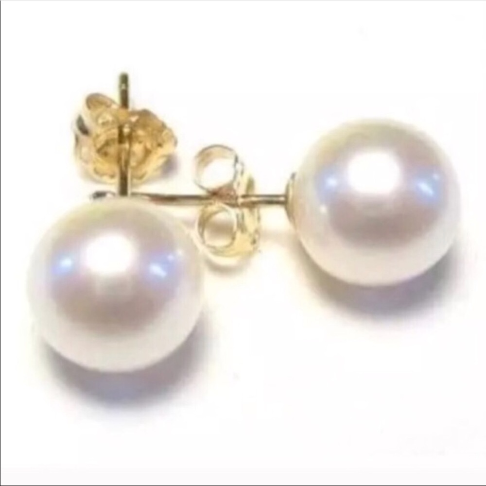 14k Solid Gold Stud Pearl Earrings